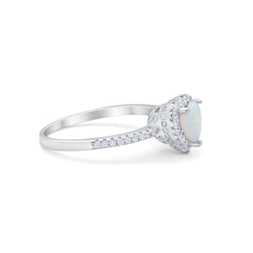 Halo Art Deco Heart Promise Ring Lab Created White Opal 925 Sterling Silver